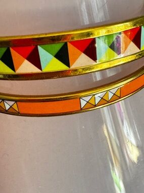 Hermes Multicolor Geometric Enamel Bangles with Gold Trim